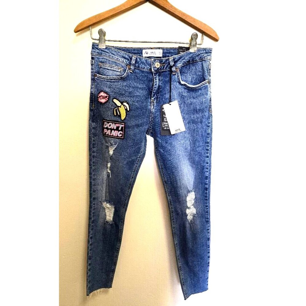 Mango Women's Distressed Embroidered Skinny Cropped Jeans Size 6 NWT…